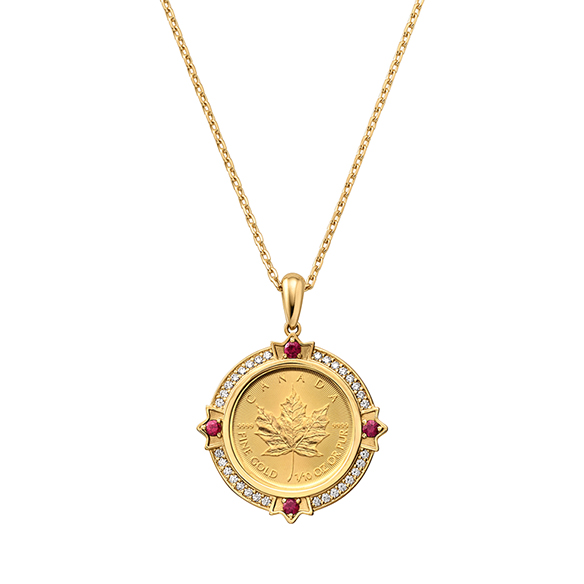 メイプルリーフ金貨 1/10オンス ダイヤモンド ルビー ペンダント